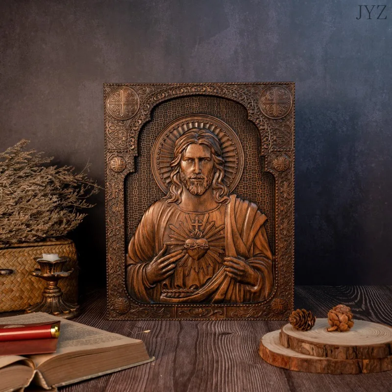 Home Decor Quirky - Vintage Religious Wooden Plaque Sacred Heart