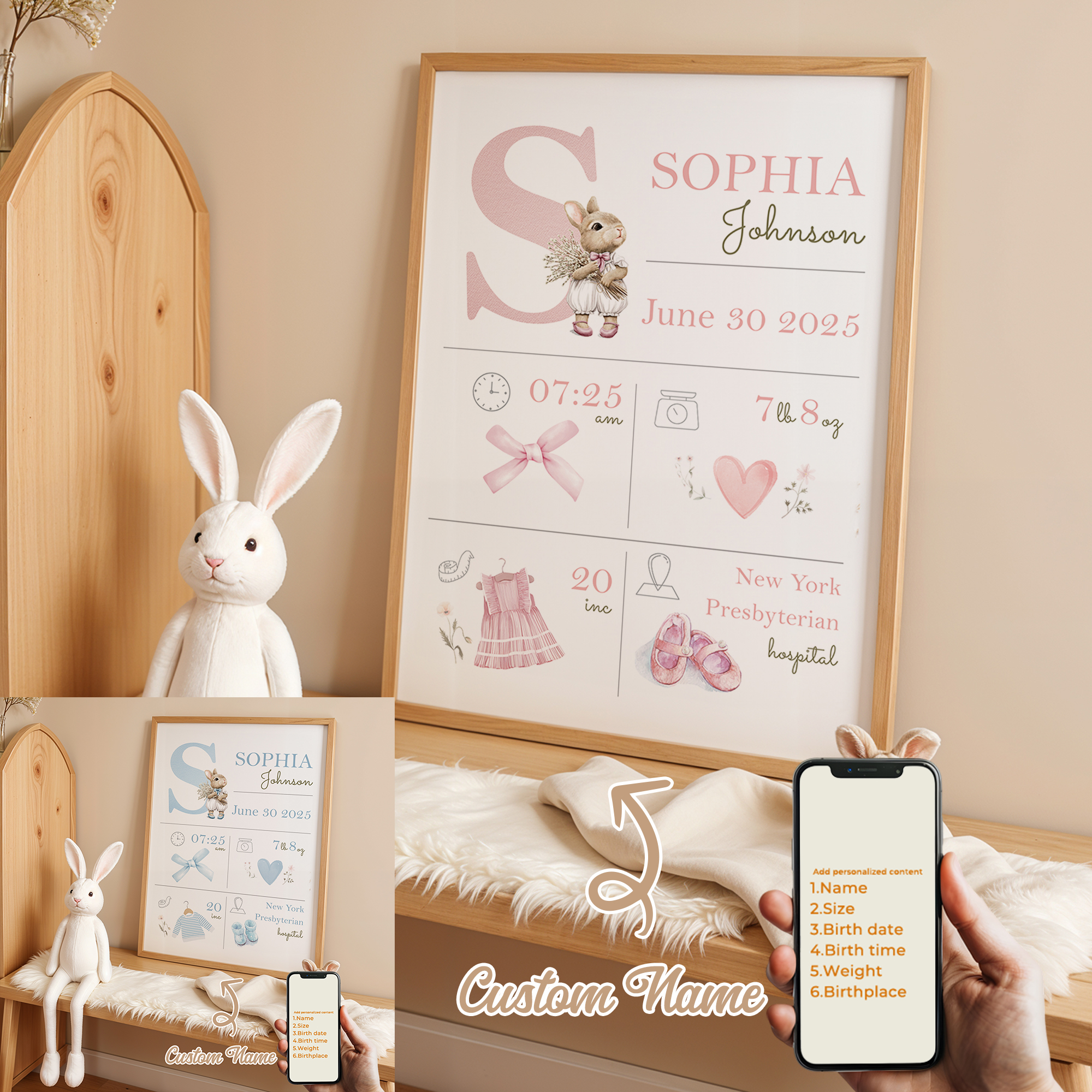 Home Decor On Wall - Personalized Custom Name Cartoon Child Birth