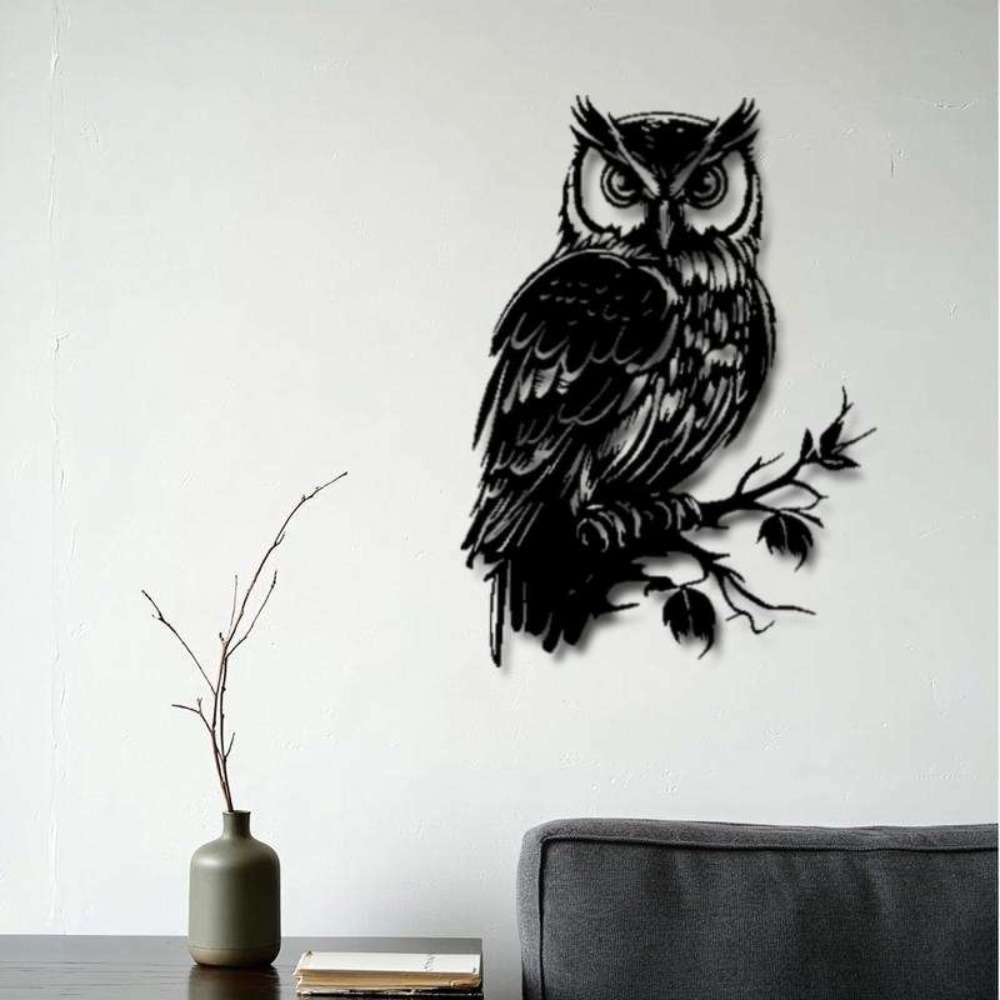 Home Decor Quirky - Metal Wall Art Owl Statue 1pc: