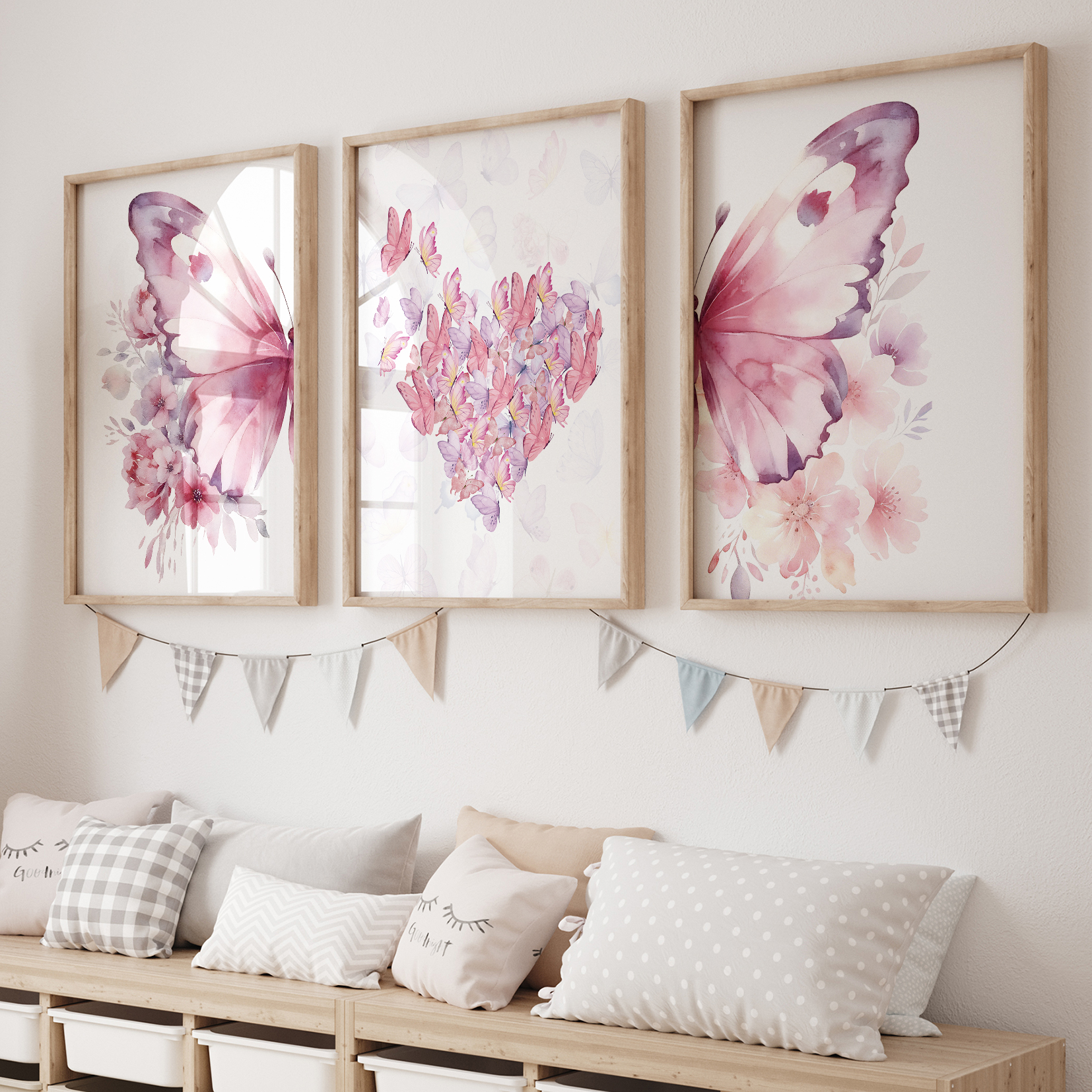 Home Decor On Wall - 3pcs Cartoon Children Pink Love Butterfly