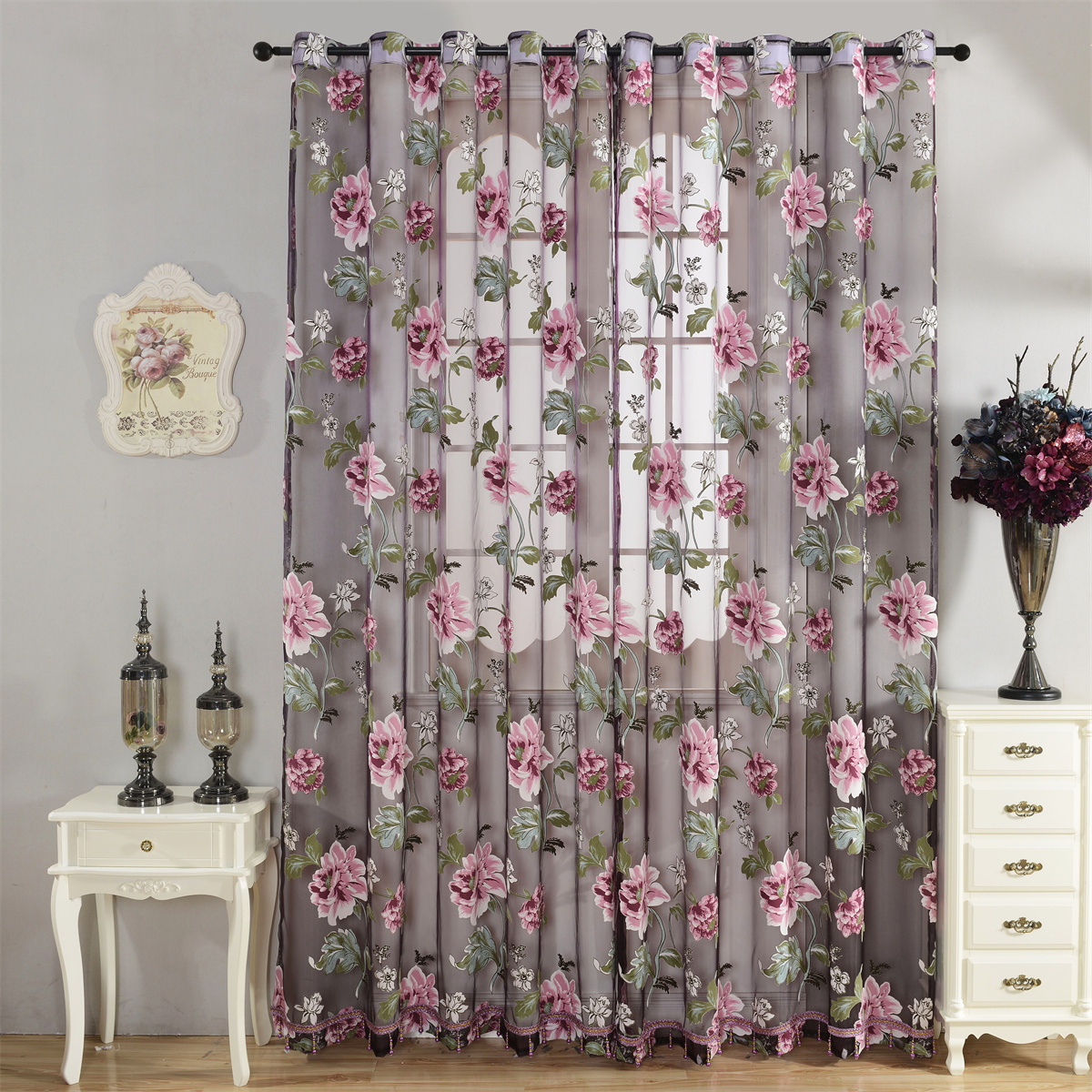 2pcs Classic Peony Floral Yarn - Home Decor Curtain บทวิจารณ์และราคา