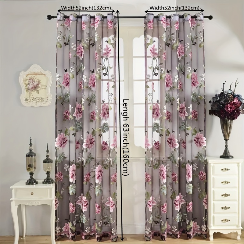 2pcs Classic Peony Floral Yarn - Home Decor Curtain บทวิจารณ์และราคา