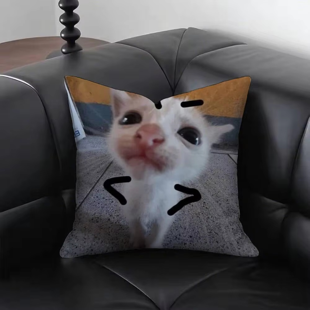 Funny Cat M-Meme Pillow Cover  - Home Decor Emoji บทวิจารณ์และราคา