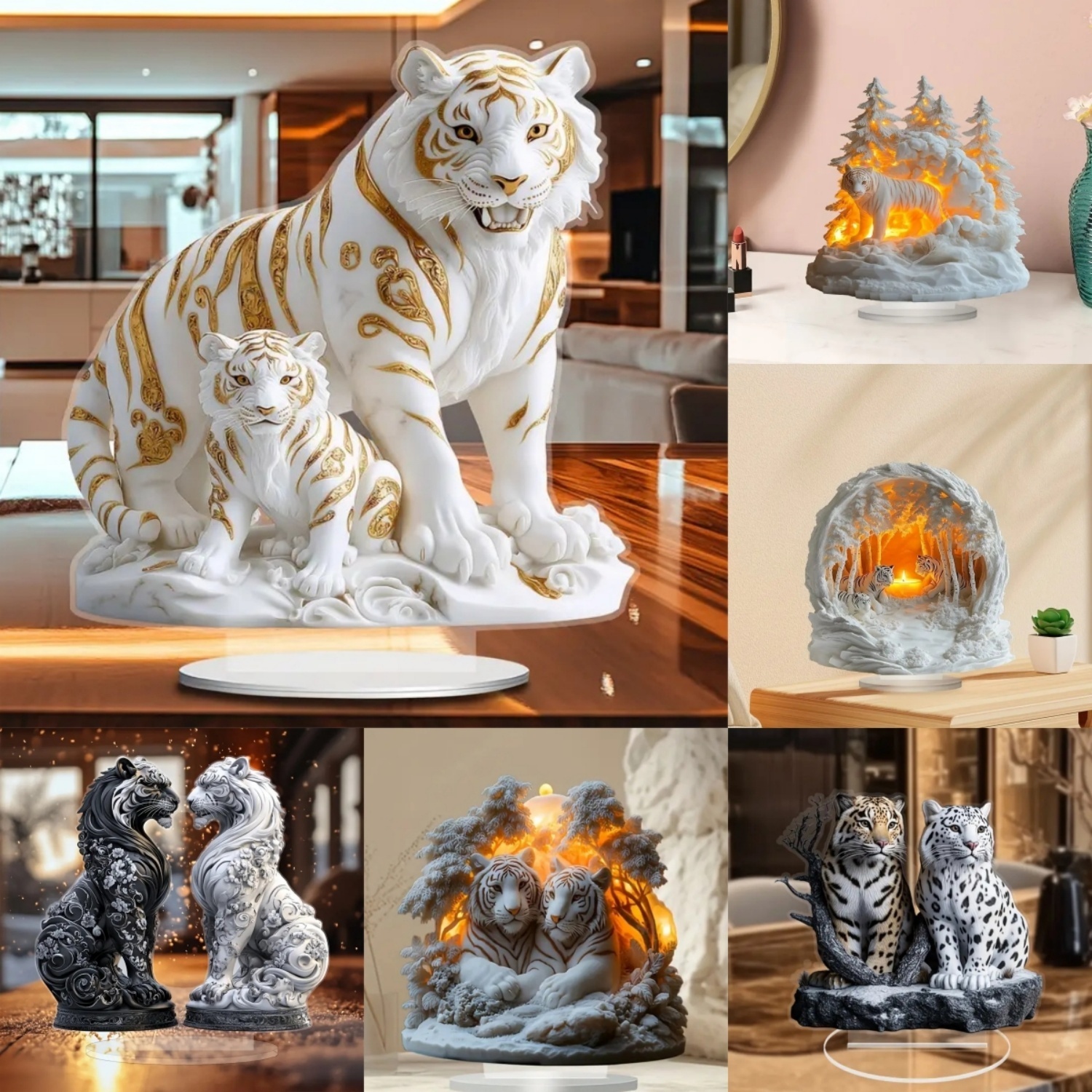Two Tigers Statue,2D Flat Anim - Home Decor Quirky บทวิจารณ์และราคา