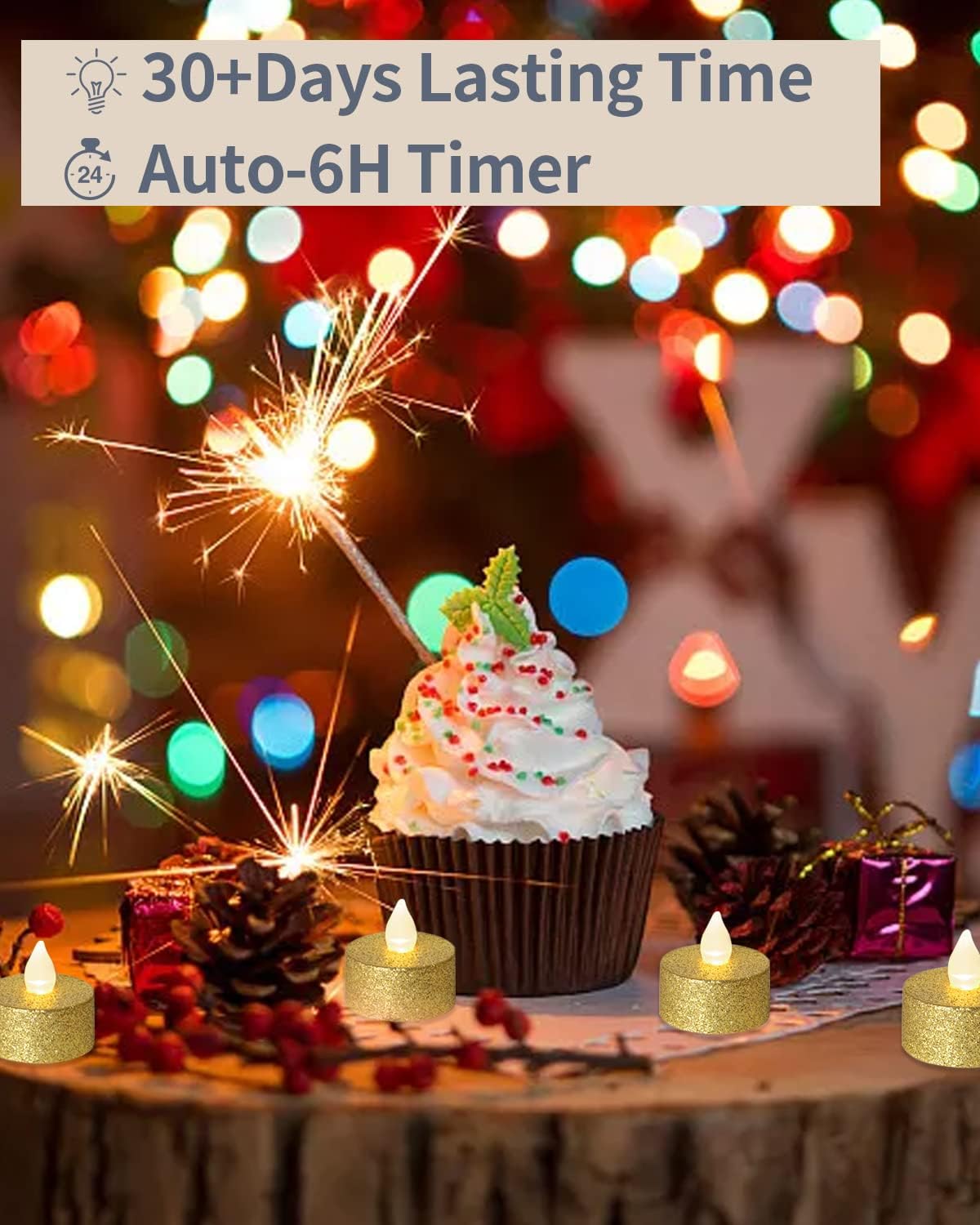 Gold LED Tea Lights, 24 Pack F - Home Decor Free Images บทวิจารณ์และราคา
