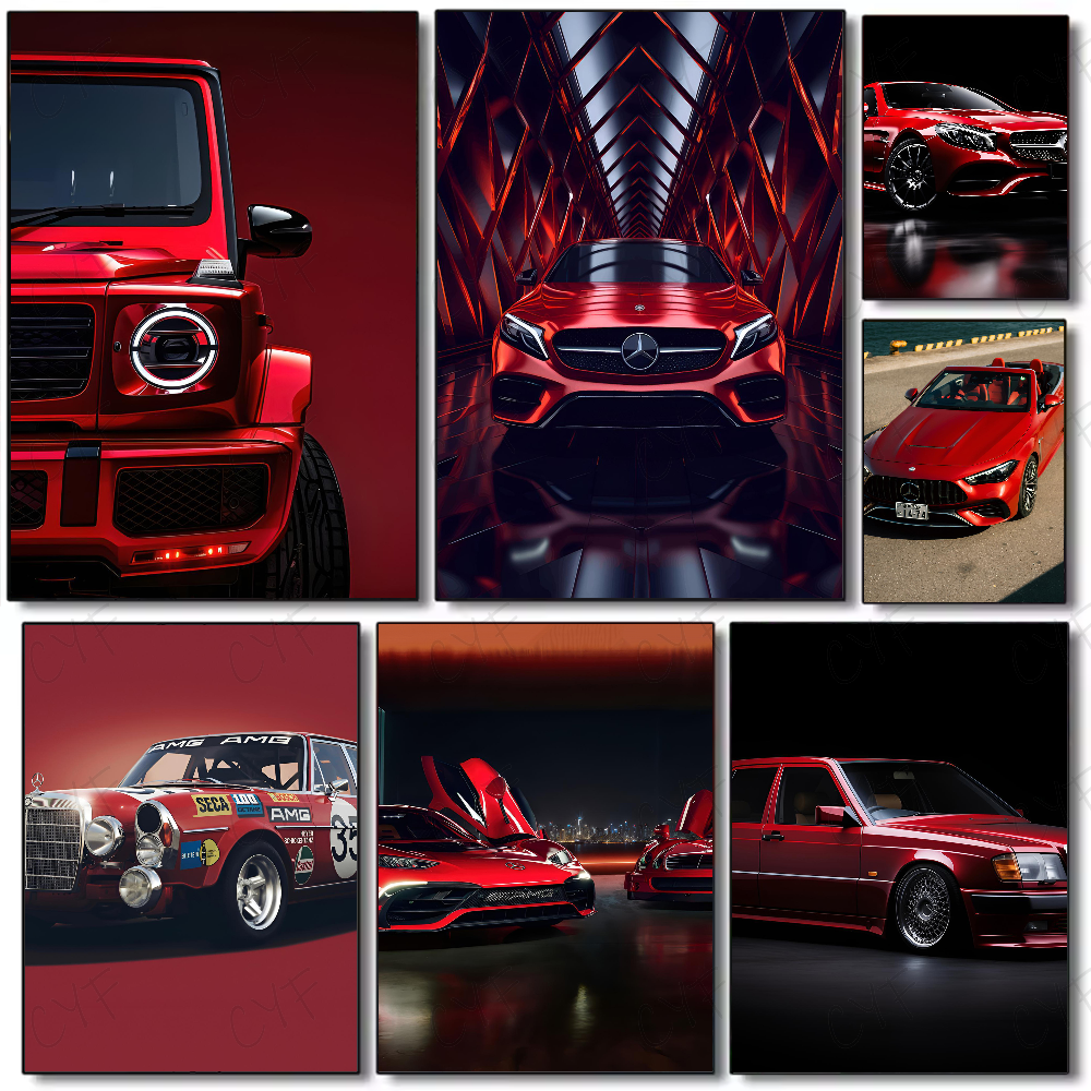 Red M-Mercedes B-Benz Poster M - Home Decor Living Room Ideas บทวิจารณ์และราคา