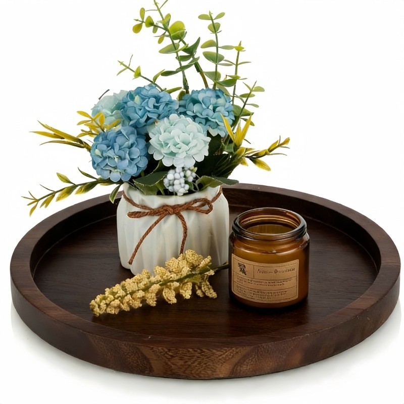 Rustic Round Wooden Serving Tr - Vanity Home Decor บทวิจารณ์และราคา