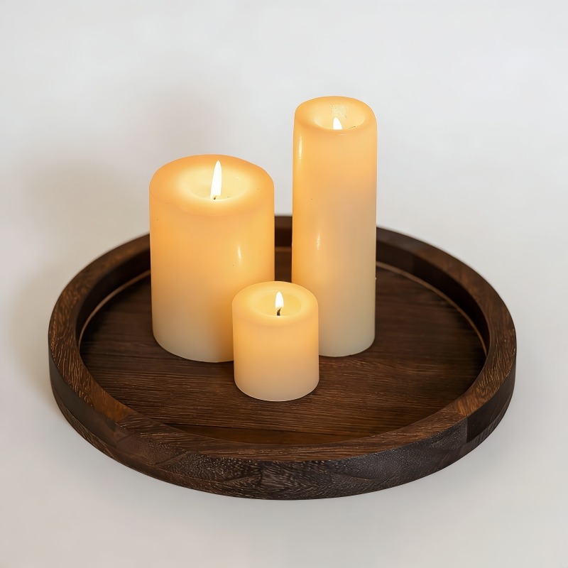 Rustic Round Wooden Serving Tr - Vanity Home Decor บทวิจารณ์และราคา