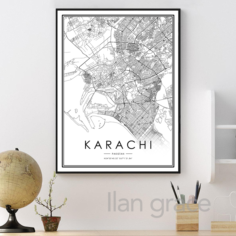 KARACHI City Map Poster ISLAMA - Home Decor Karachi บทวิจารณ์และราคา