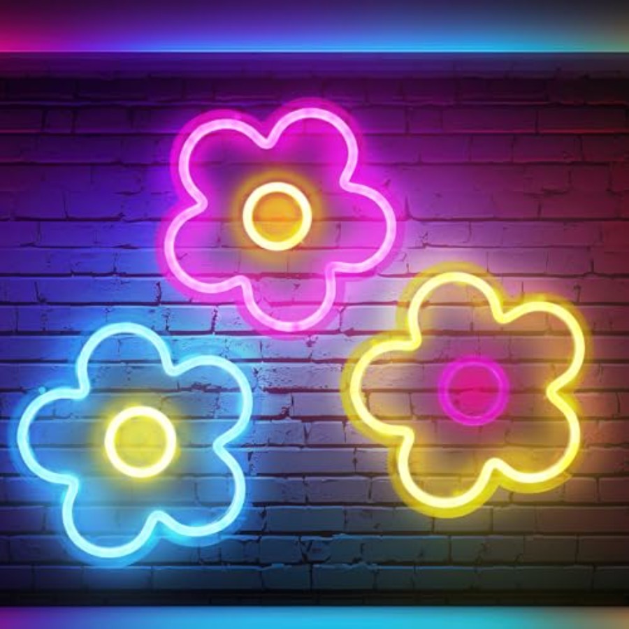 3 Pcs Flower Neon Sign Light u - Home Decor Retro บทวิจารณ์และราคา