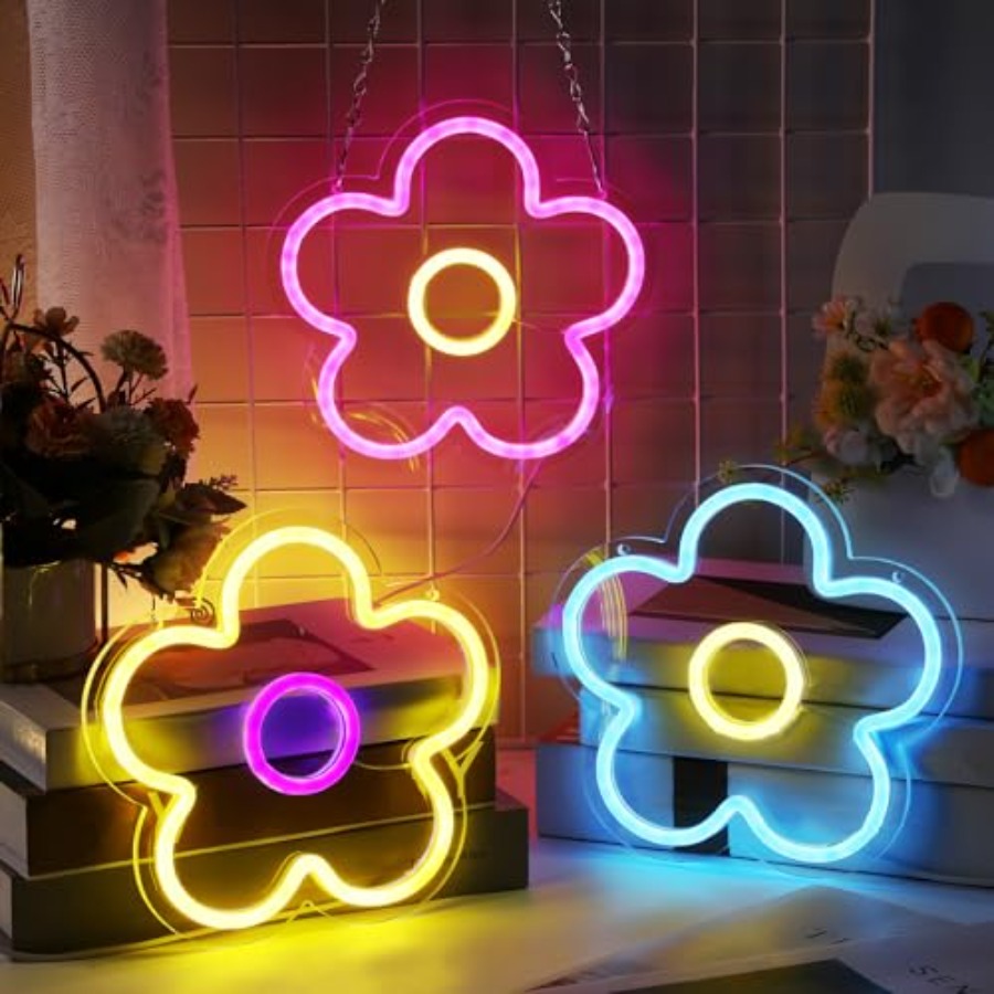 3 Pcs Flower Neon Sign Light u - Home Decor Retro บทวิจารณ์และราคา