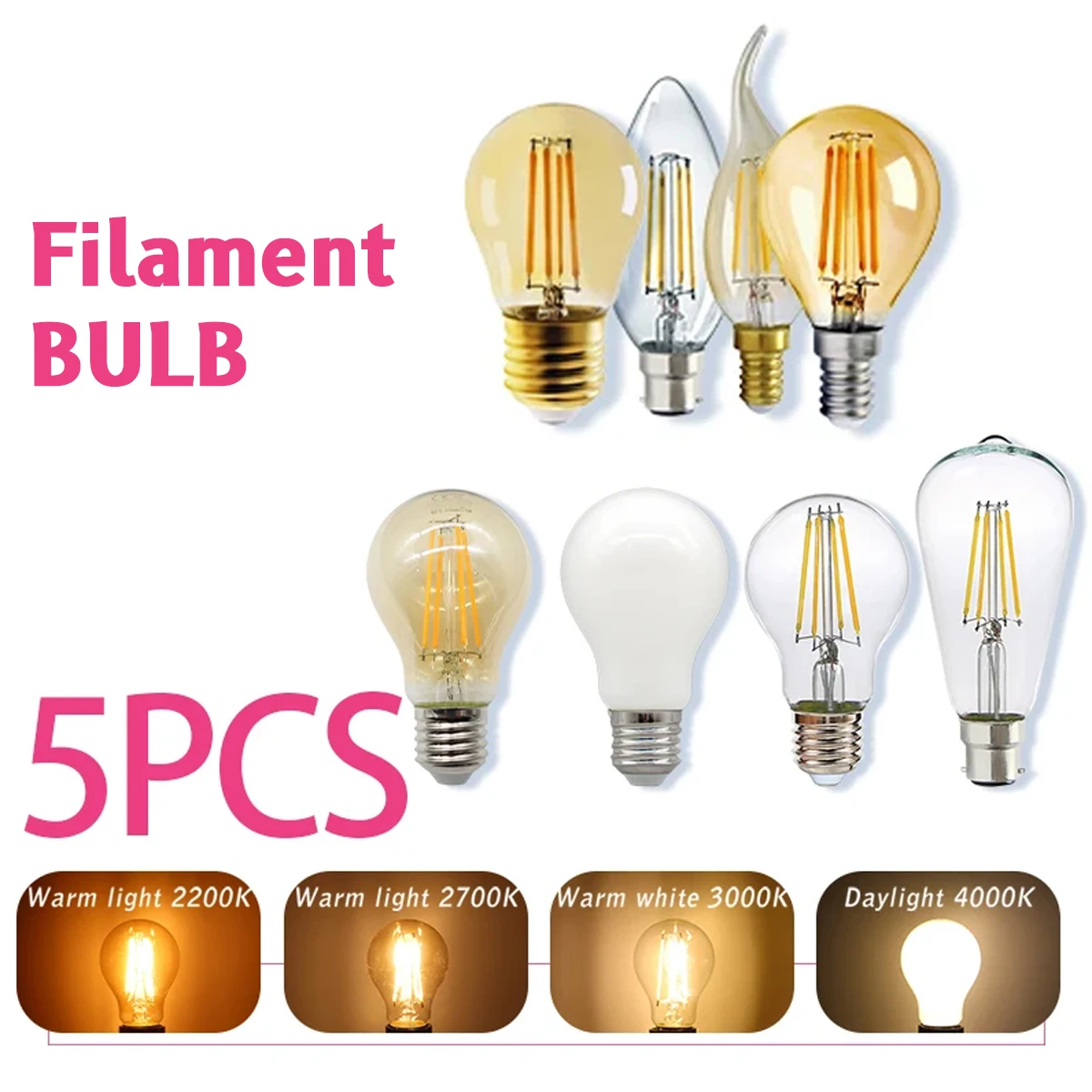 5PCS E27 E14 B22 Retro Edison  - Home Decor Retro บทวิจารณ์และราคา