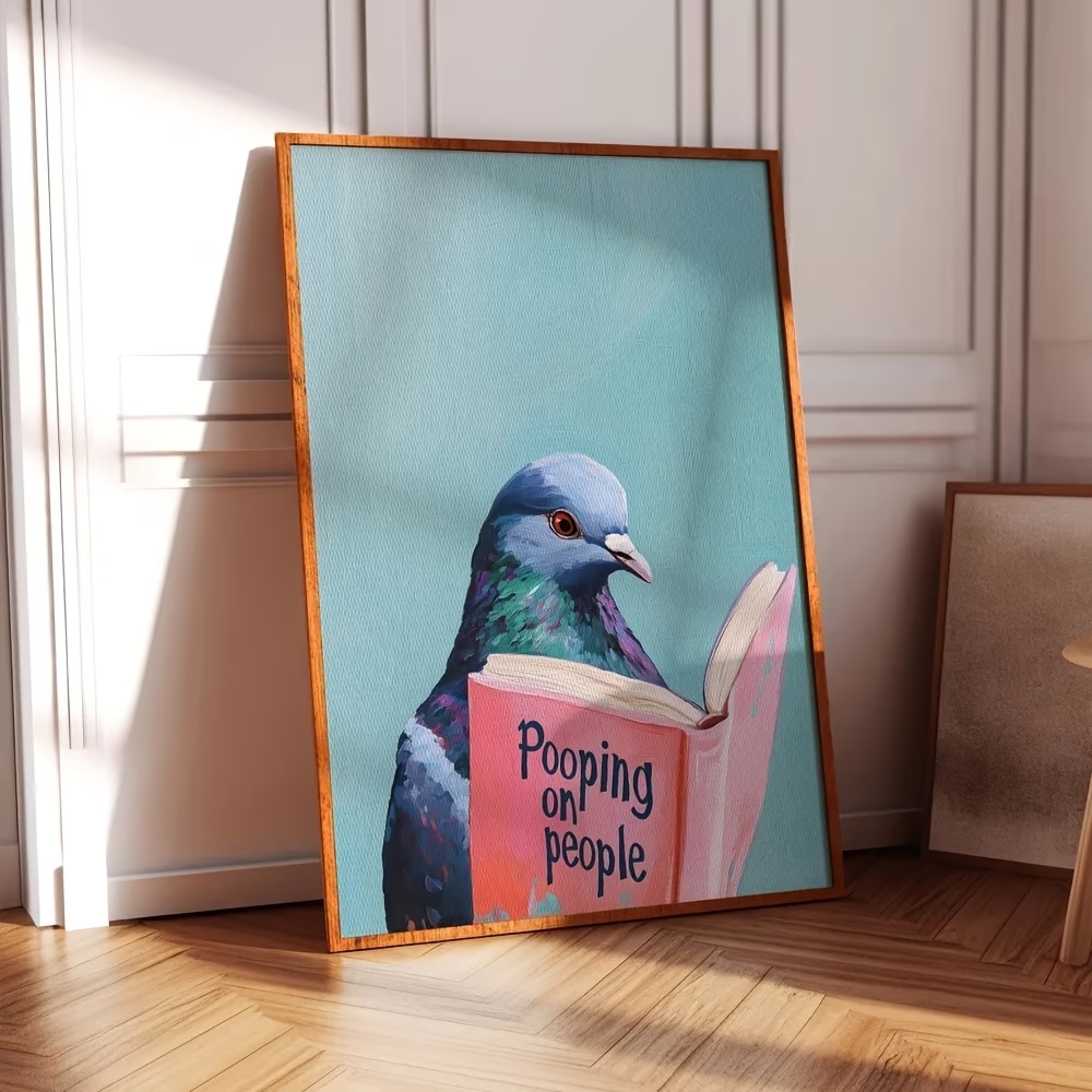 Modern Pigeon Reading Pooping  - Home Decor Canvas บทวิจารณ์และราคา