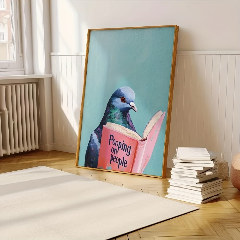 Modern Pigeon Reading Pooping  - Home Decor Canvas บทวิจารณ์และราคา