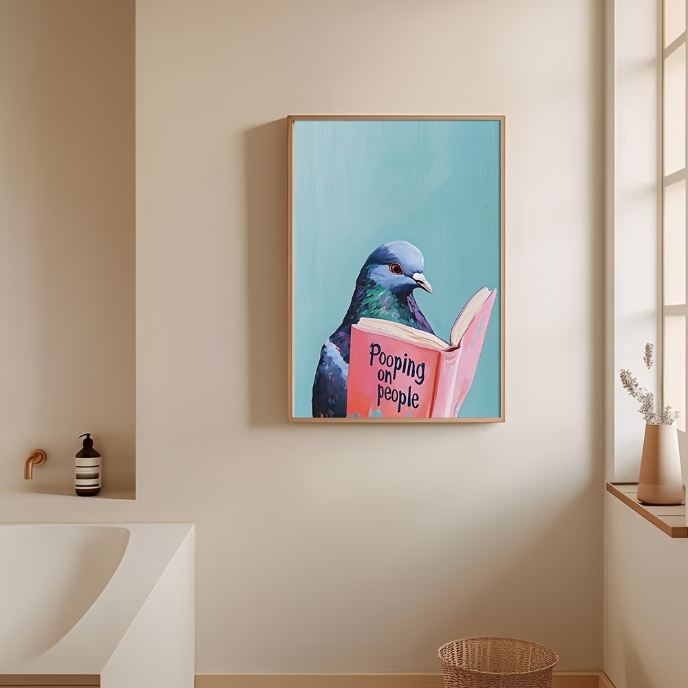 Modern Pigeon Reading Pooping  - Home Decor Canvas บทวิจารณ์และราคา