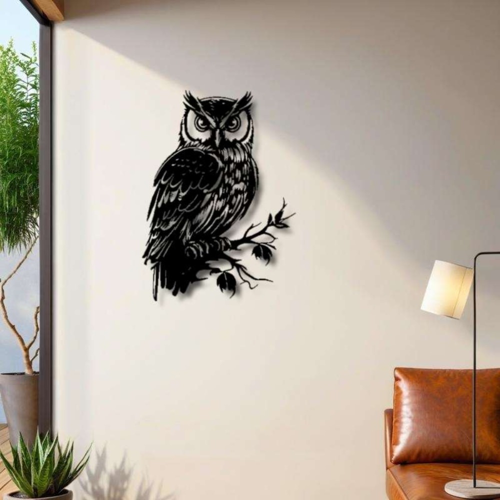 Metal Wall Art Owl Statue 1pc: - Home Decor Quirky บทวิจารณ์และราคา