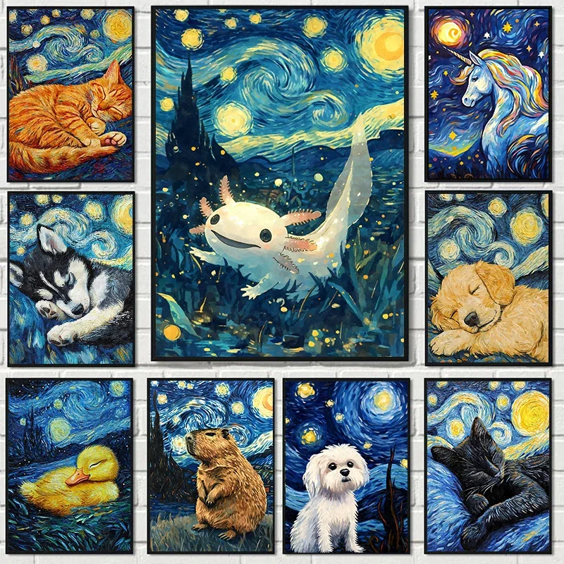 Starry Night Cute Animals Post - Home Decor Exhibition บทวิจารณ์และราคา