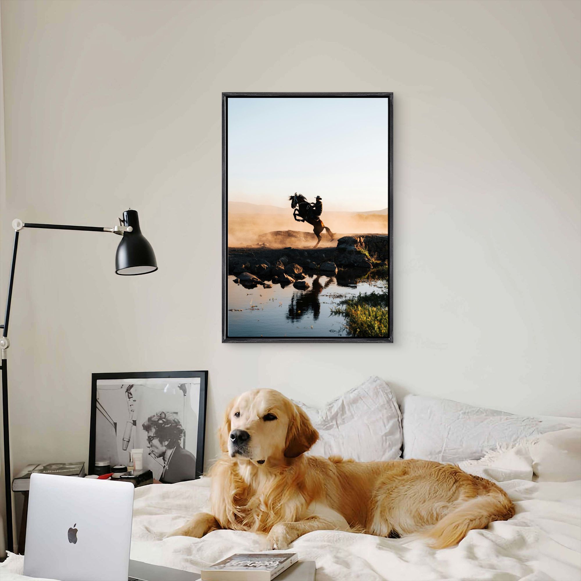 Cowboy Horse Canvas Framed Wal - Home Decor Mirror บทวิจารณ์และราคา