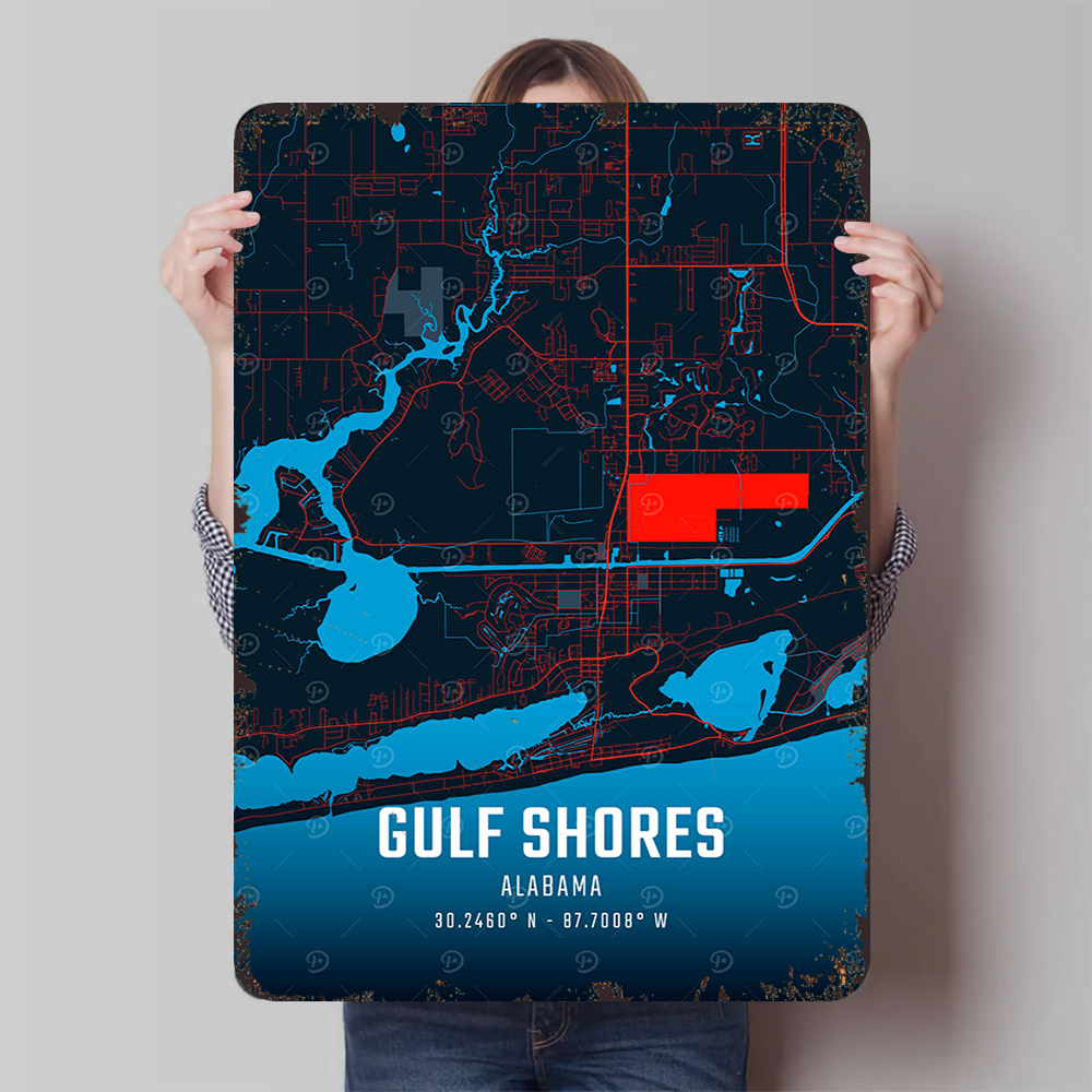 Gulf Shores Alabama Map Metal  - Home Decor Location บทวิจารณ์และราคา