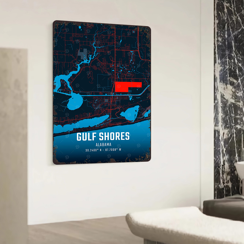 Gulf Shores Alabama Map Metal  - Home Decor Location บทวิจารณ์และราคา